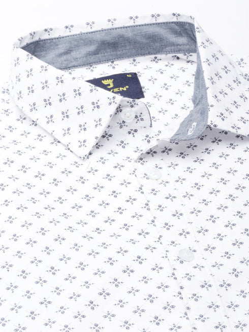 White Printed Full Sleeves Shirt